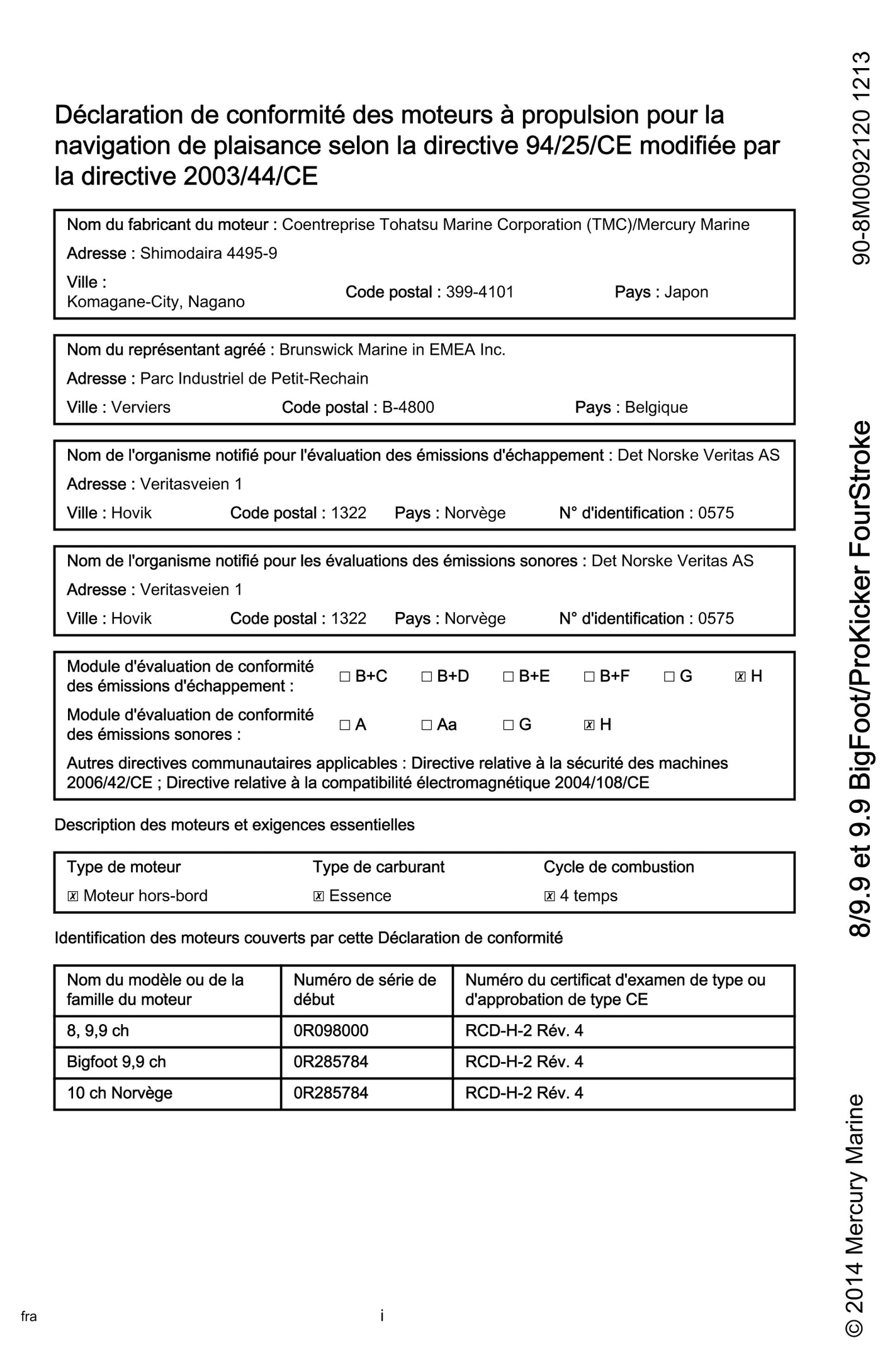 8CV - 9,9CV 4T big foot notice Mercury / Tohatsu