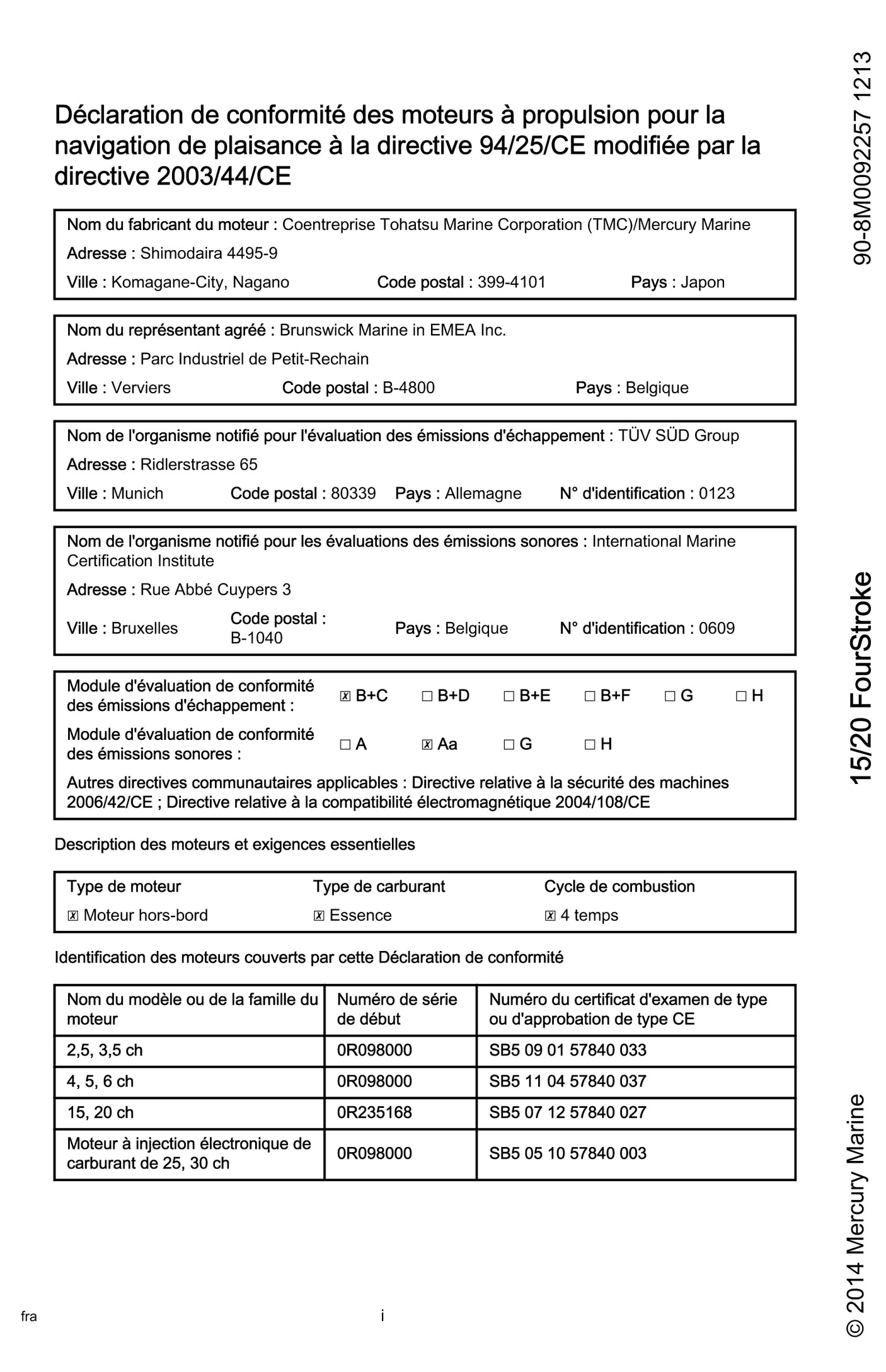 15CV - 20CV 4T notice Mercury / Tohatsu