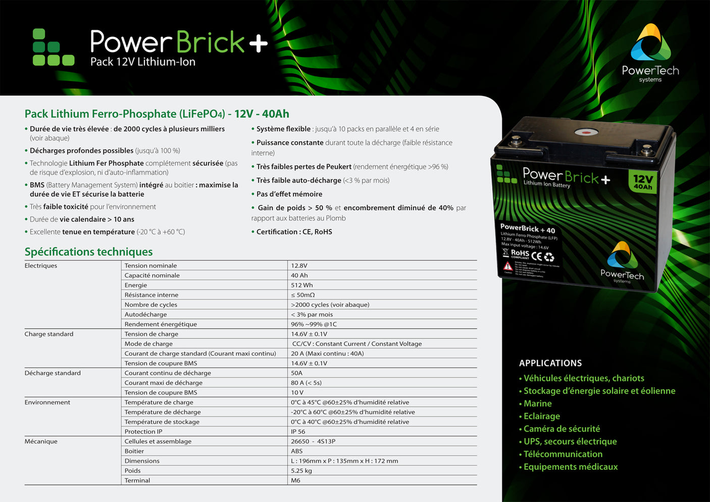Batterie lithium 12V 40AH Powerbrick