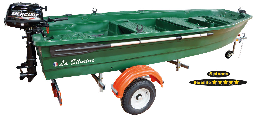 Pack barque Silurine 4m classic+ moteur thermique Mercury 6CV 4 temps + remorque complète Nautic Plus