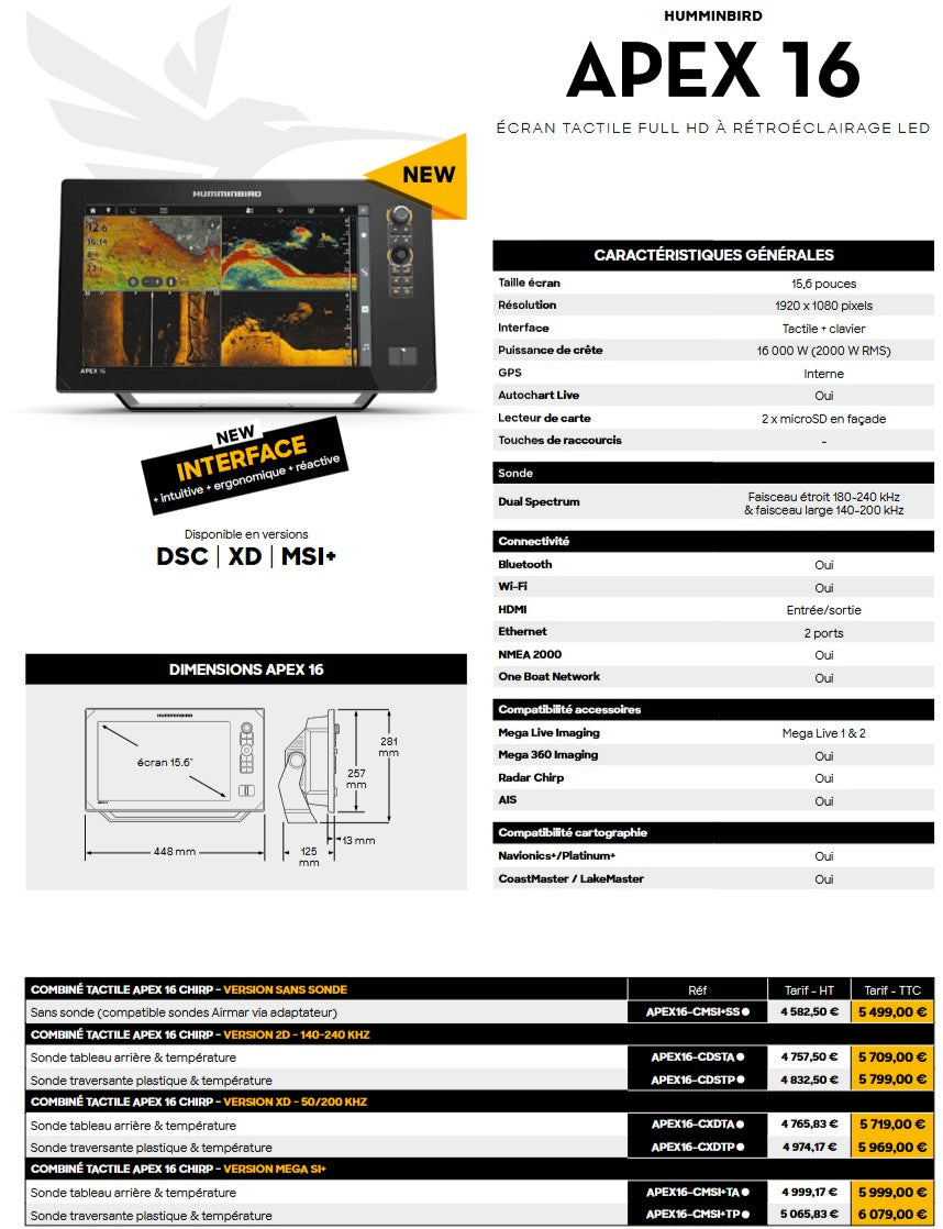 Fiche Technique Humminbird Apex 16 - Delta Nautic