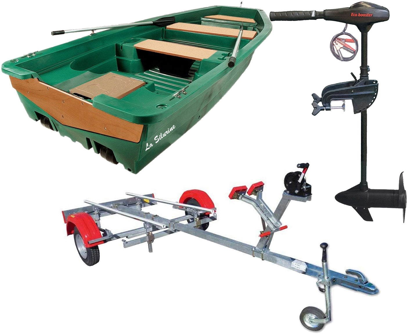 Silurine 4m moteur électrique Eco Booster V 55 lbs et remorque Nautic Plus