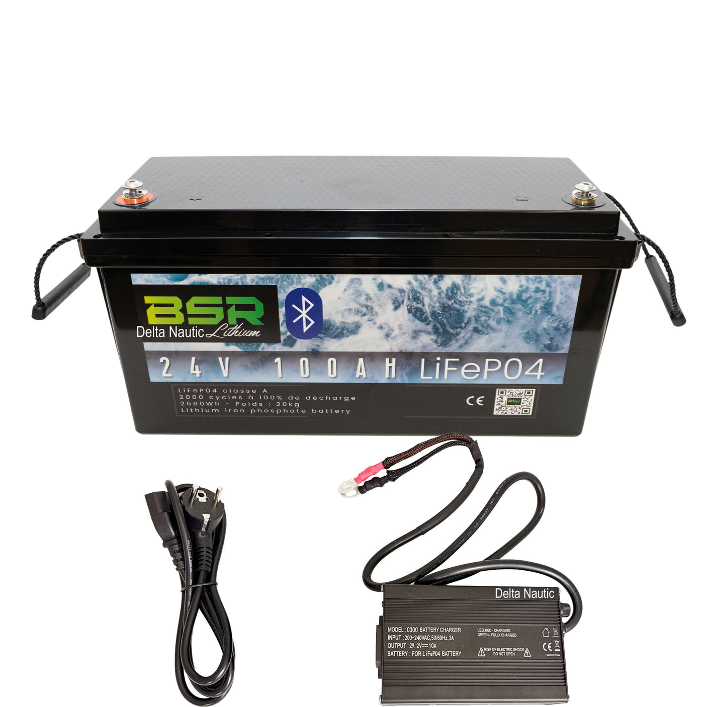 Batterie lithium 24V 100Ah BSR avec chargeur pour moteur électrique bass boat