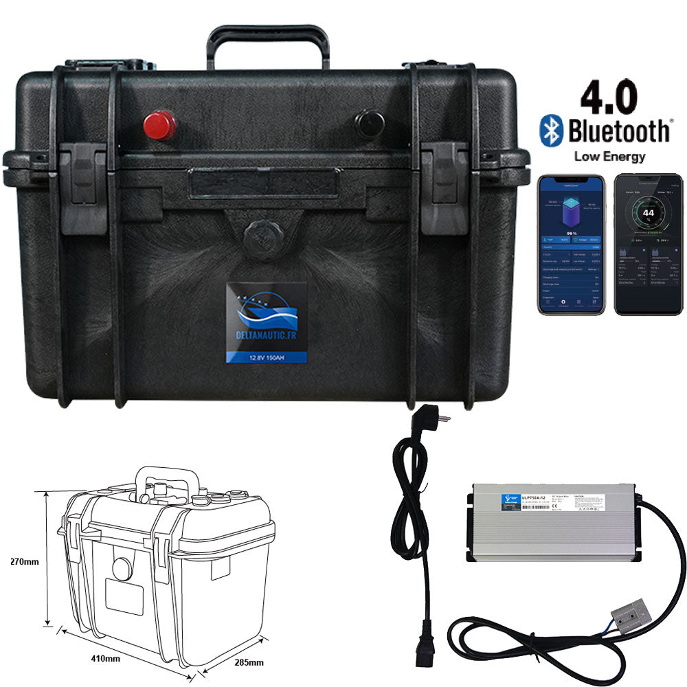 Valise Batterie Lithium LiFePO4 Delta Nautic 150Ah 12V avec sortie régulée + chargeur offert (Copie)
