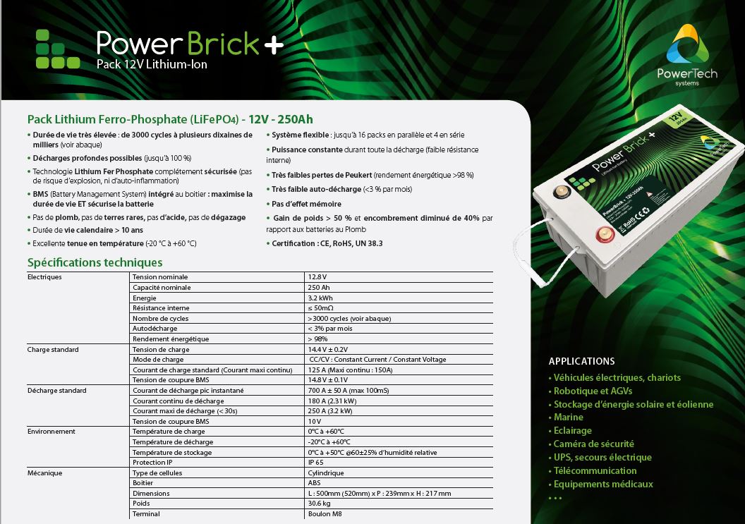 Batterie lithium 12V 250AH Powerbrick+