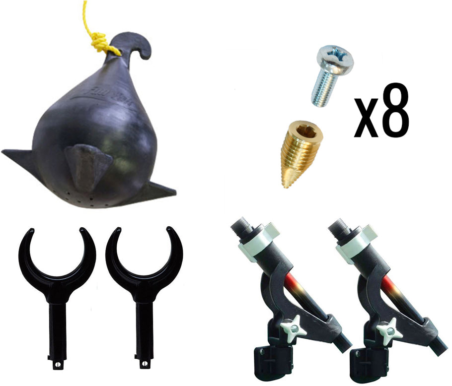 Pack d'accessoires n°2 : poids de pêche, lot de 2 support de cannes US, lot de 2 dames de nage polyamides et lot de 8 inserts auto perçants