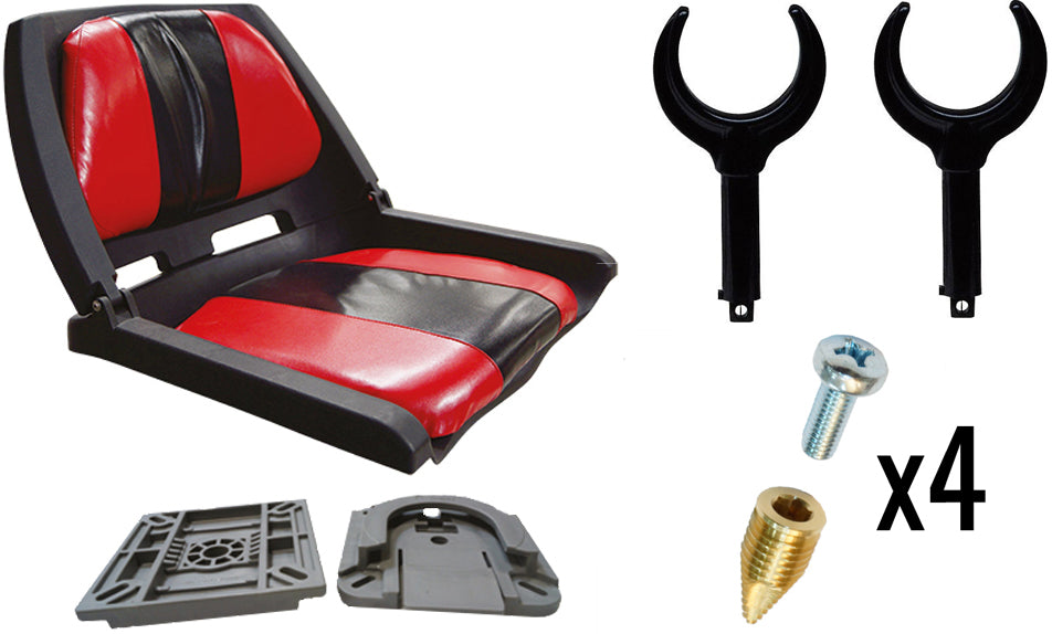 Pack d'accessoires n°3 : siège confort luxe rouge et noir, lot de 2 dames de nage et lot de 4 inserts auto perçants