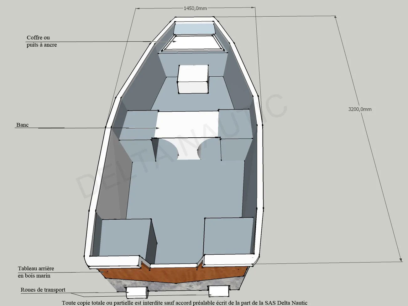 plan de la barque Spacieuse 3m20