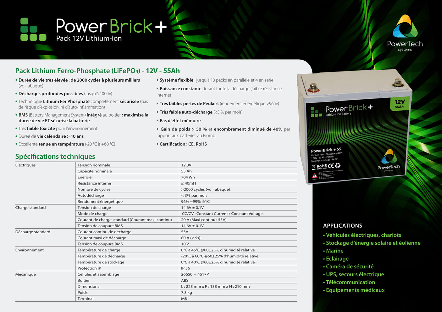 Batterie lithium 12V 55AH Powerbrick