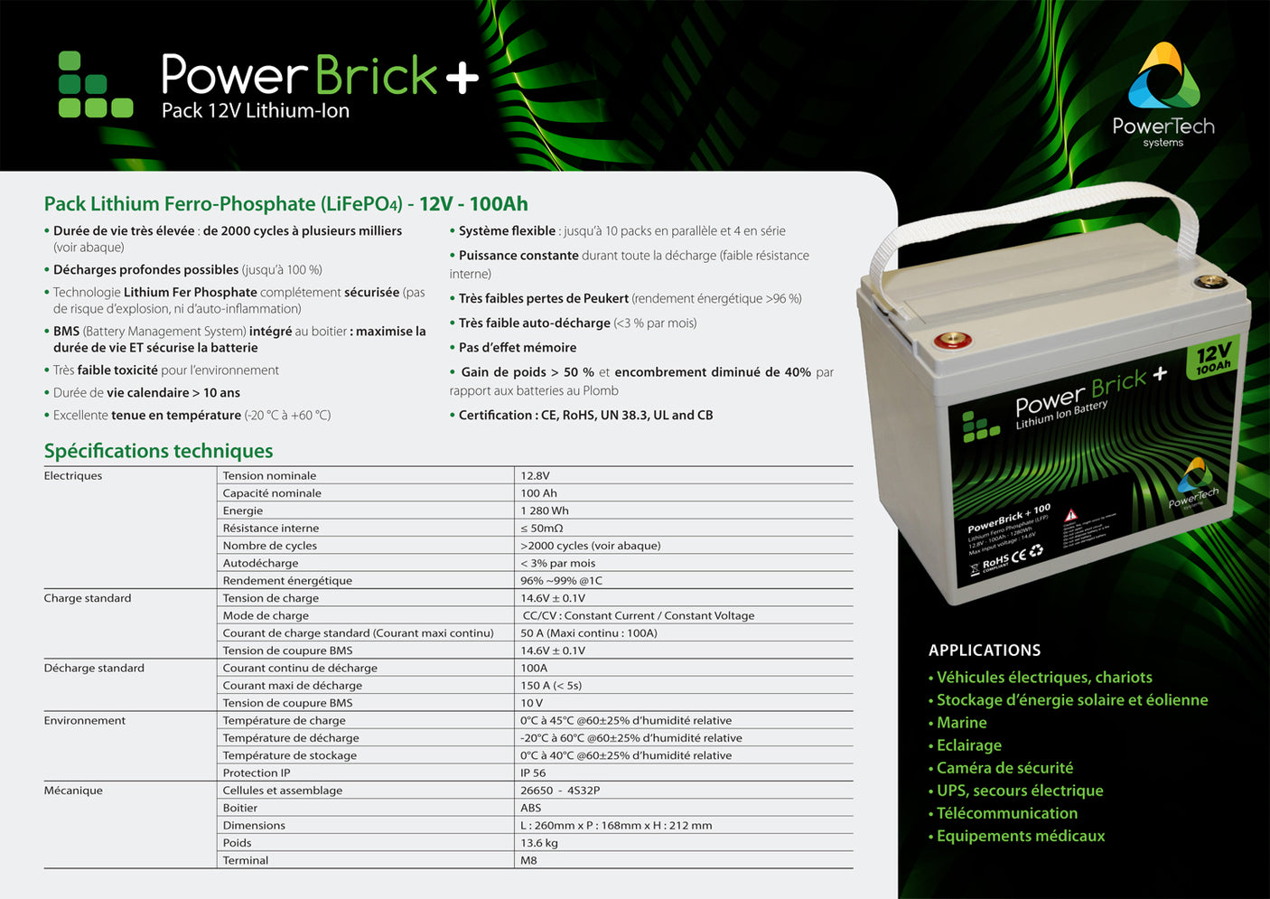 Batterie lithium 12V 100AH Powerbrick