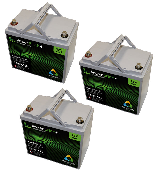 Lot de 3 batteries lithium 12V 55Ah Powerbrick
