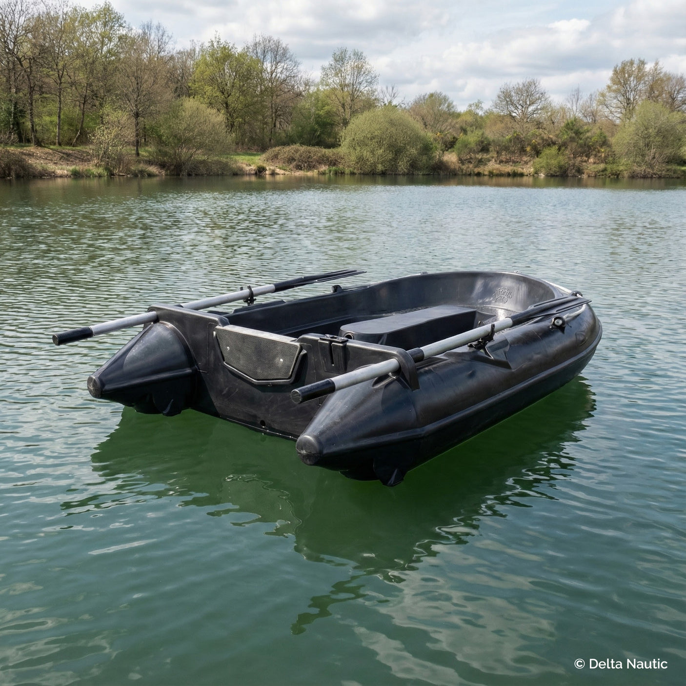 Barque Mini Campeuse 2,20m noire dans un lac