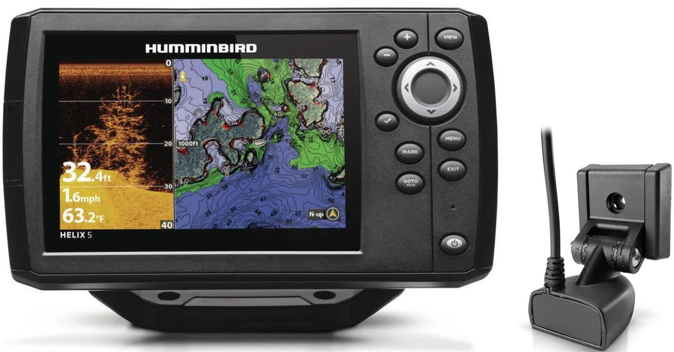 Le combiné sondeur GPS Humminbird Helix 5 G3 Chirp 2D avec sonde tableau arrière