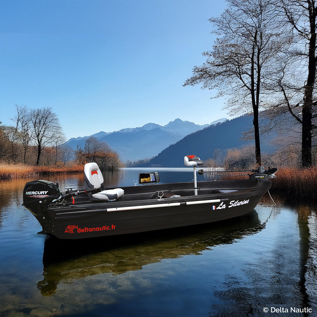 Pack Bass Boat Silurine Sport 3m73 Blacky + Mercury 6CV 4T + Minn Kota Terrova 55 Lbs 12V GPS + Remorque Grand Tourisme