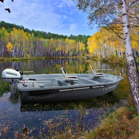 Pack Barque Silurine 4m Titanium + Remorque GT + Honda 6cv + 2 sièges + Balcons inox