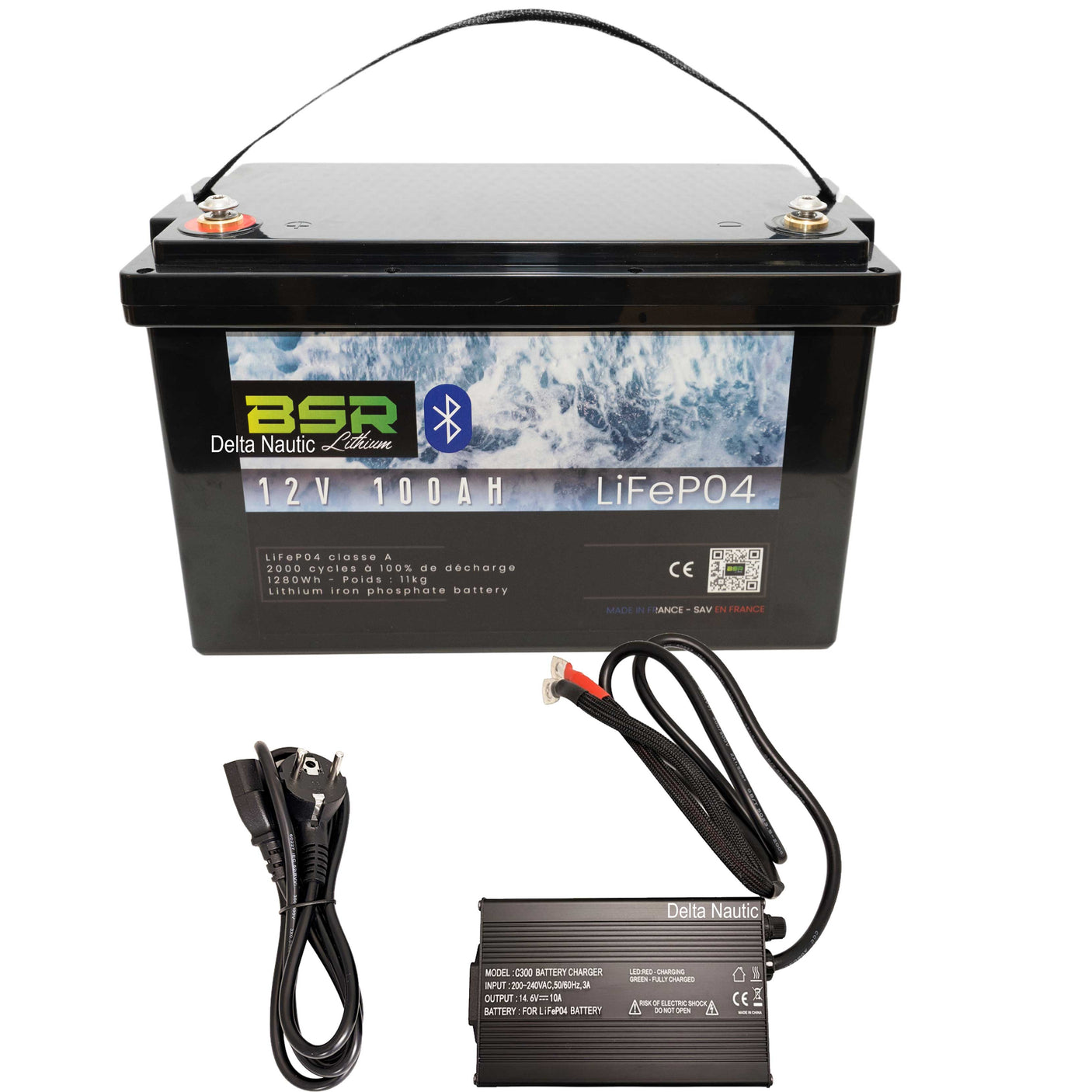 Batterie lithium 12V 100Ah BSR avec chargeur pour barque de pêche Delta Nautic