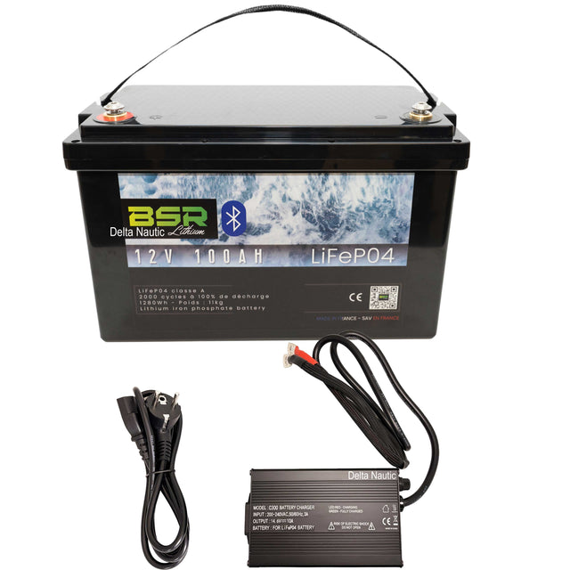 Batterie lithium 12V 100Ah BSR avec chargeur pour barque de pêche Delta Nautic