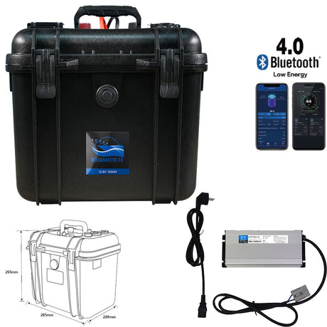 Valise Batterie Lithium LiFePO4 Delta Nautic 100Ah 12V avec sortie régulée + chargeur offert