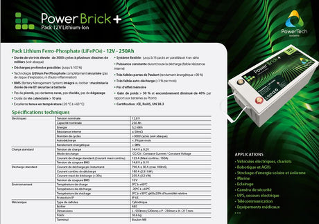 Batterie lithium 12V 250AH Powerbrick+