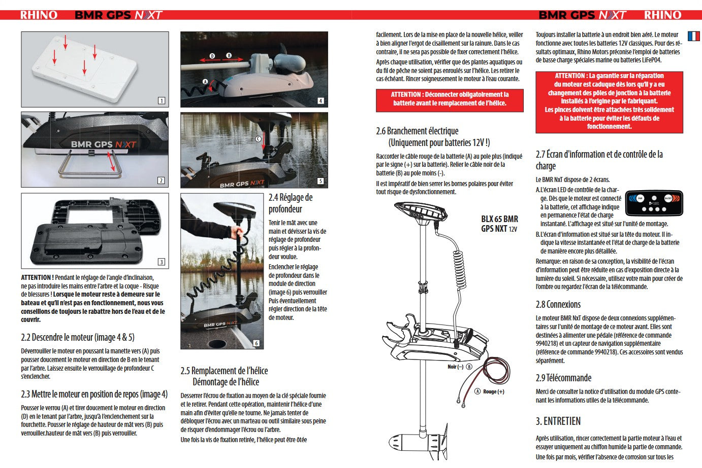 Moteur électrique de pêche Rhino 65 Lbs 12V BMR NXT GPS