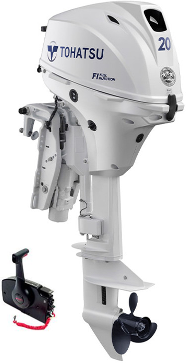 Tohatsu 20CV 4T blanc arbre long démarrage électrique commande à distance power trim