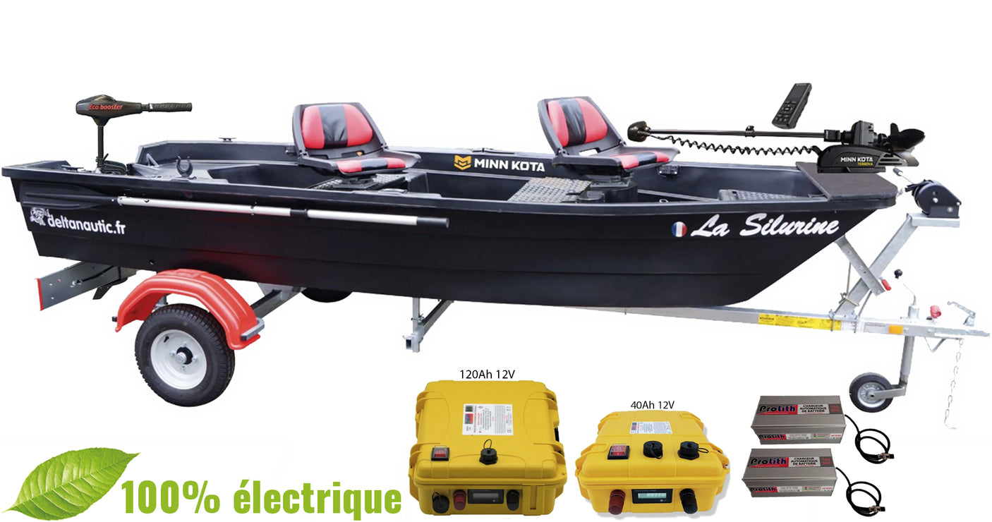 Pack Silurine 400 Black Fish + Moteur Eco Booster V 70 + Remorque GT + Moteur Terrova 55 Lbs GPS + batteries lithium