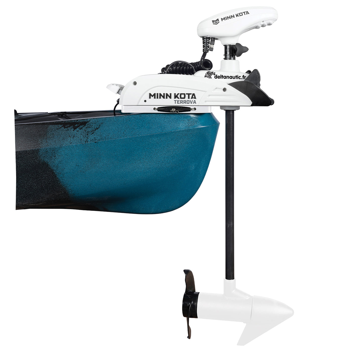Moteur électrique à l'avant du kayak Minn Kota Riptide Terrova 55 Lbs 12V GPS 91 cm pour la mer - Delta Nautic