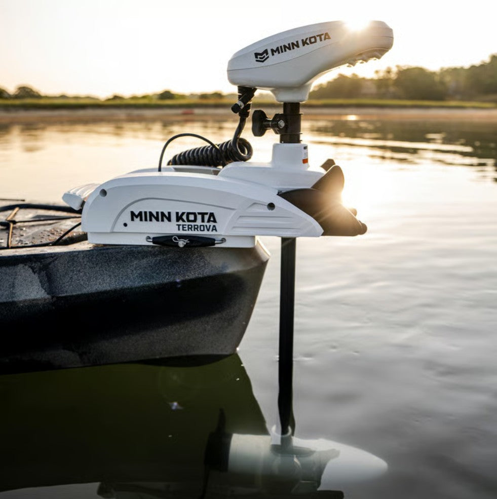 Moteur électrique kayak Minn Kota Riptide Terrova 55 Lbs 12V GPS 91 cm pour la mer en situation - Delta Nautic