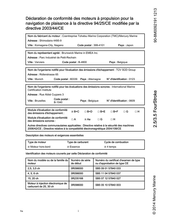 2,5CV - 3,5CV 4T Notice Mercury / Tohatsu