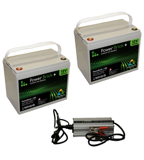 Pack 2 batteries lithium 100 Ah Powerbrick + chargeur 24V