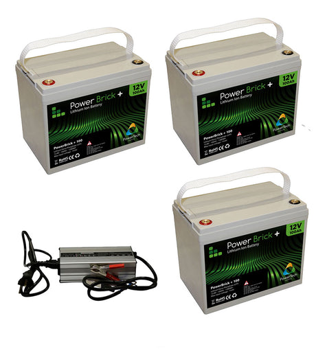 Pack 3 batteries lithium 100 Ah Powerbrick + chargeur 36V
