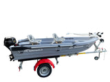 Pack d'Expo : Barque Silurine Sport 373 Titanium + Remorque GT Grand Tourisme + 2 Sièges Conforts Luxes + 1 Hors Bord Tohatsu 6cv 4t Bi Cylindres + 1 Moteur Riptide Terrova 55 Lbs