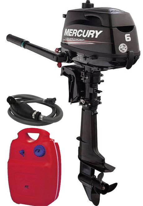 Pack moteur Mercury 6CV 4T arbre long démarrage manuel + kit nourrice 12 litres