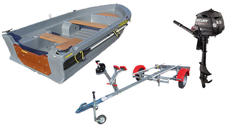 Pack barque la Silurine 373 + remorque complète Nautic Plus + moteur Mercury 3.5cv 4 temps