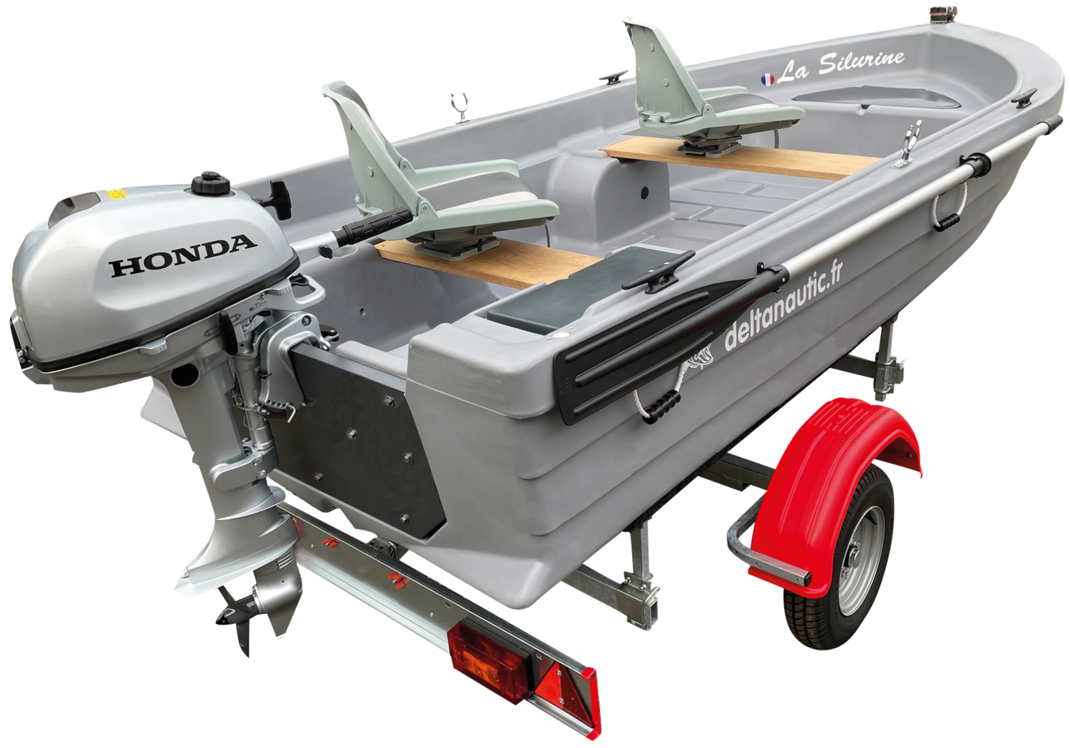 Pack barque Silurine Sport 3m73 + Honda 6CV 4T+ remorque GT