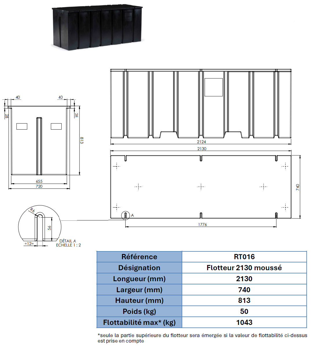 Flotteur pour ponton F 2130 moussé