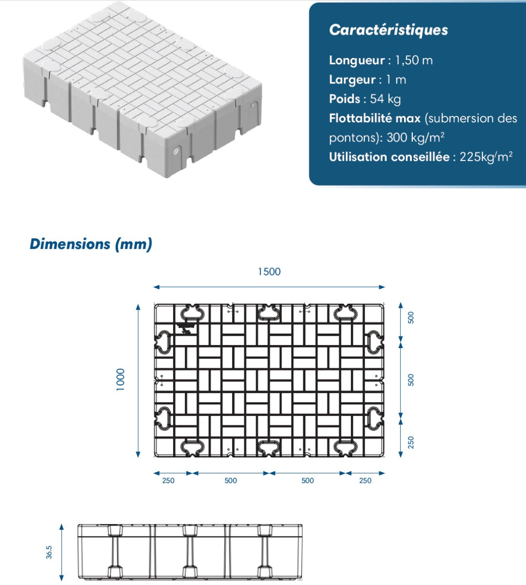 Ponton Modulaire - Ponton Flottant - 100 cm x 150 cm
