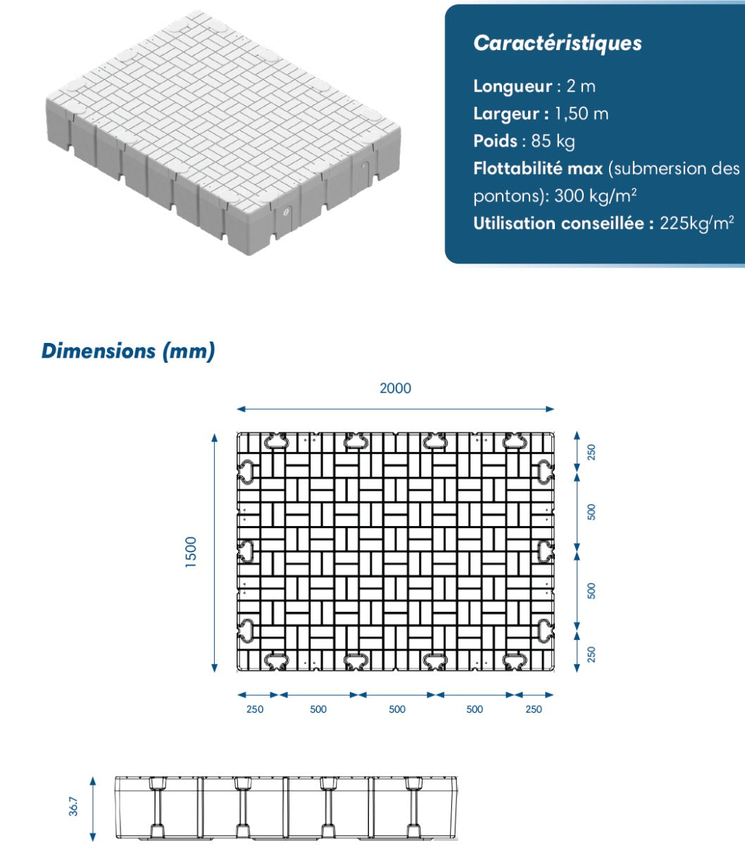 Ponton Modulaire - Ponton Flottant - 150 cm x 200 cm