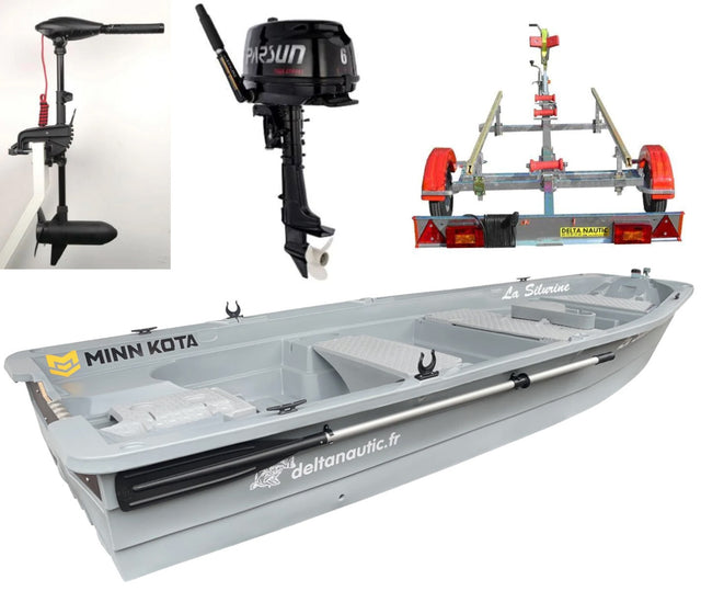 Silurine 4m Titanium + Moteur Parsun 6cv 4t + Moteur Osapian 55 Lbs + Remorque GT