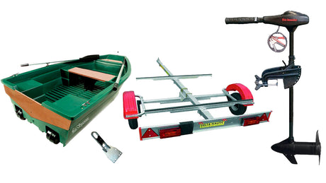 Pack barque la Spacieuse 320 + remorque standard Mecanorem + moteur électrique Eco Booster V 55 lbs 12V