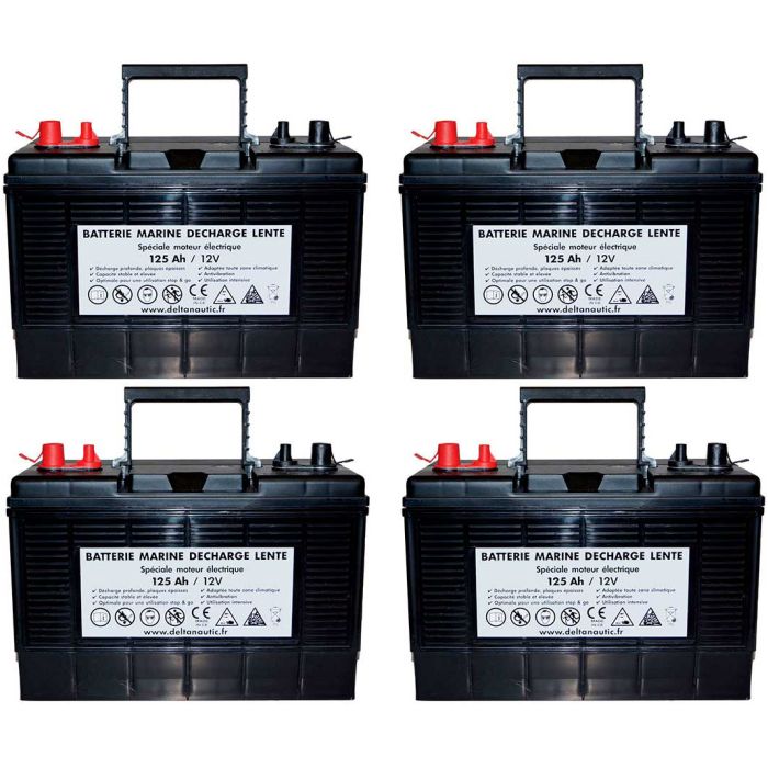 Lot de 4 batteries décharge lente ; batterie marine