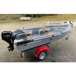 Barque Silurine Sport 373 Titanium + Remorque GT Grand Tourisme + 2 Sièges Conforts Luxes + 1 Hors Bord Tohatsu 6cv 4t Bi Cylindres + 1 Moteur Riptide Terrova 55 Lbs - Pack Exposition