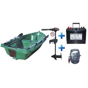 Pack barque de pêche la Fidèle 2,49 m avec moteur électrique Eco Booster V 55 lbs 12V + batterie décharge lente 125A 12V + chargeur portatif Minn Kota 110 12V