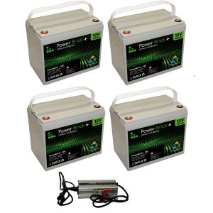 Pack 4 batteries lithium 100 Ah Powerbrick + chargeur 48V
