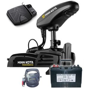 Pack moteur avant Minn Kota Powerdrive 55 Lbs 12V 122cm avec pédale + batterie décharge lente 125Ah + chargeur MKP 110