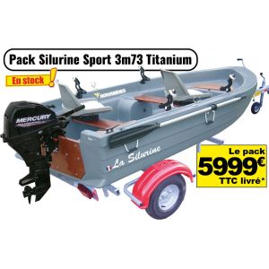 Pack essentiel barque Silurine Sport 3m73 + Mercury 6CV 4T+ remorque GT