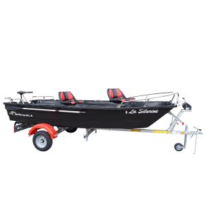 Pack Barque Silurine 4m Blacky + Remorque GT + 2 sièges + 1 moteur Eco Booster V 55 Lbs 12V + Balcons inox