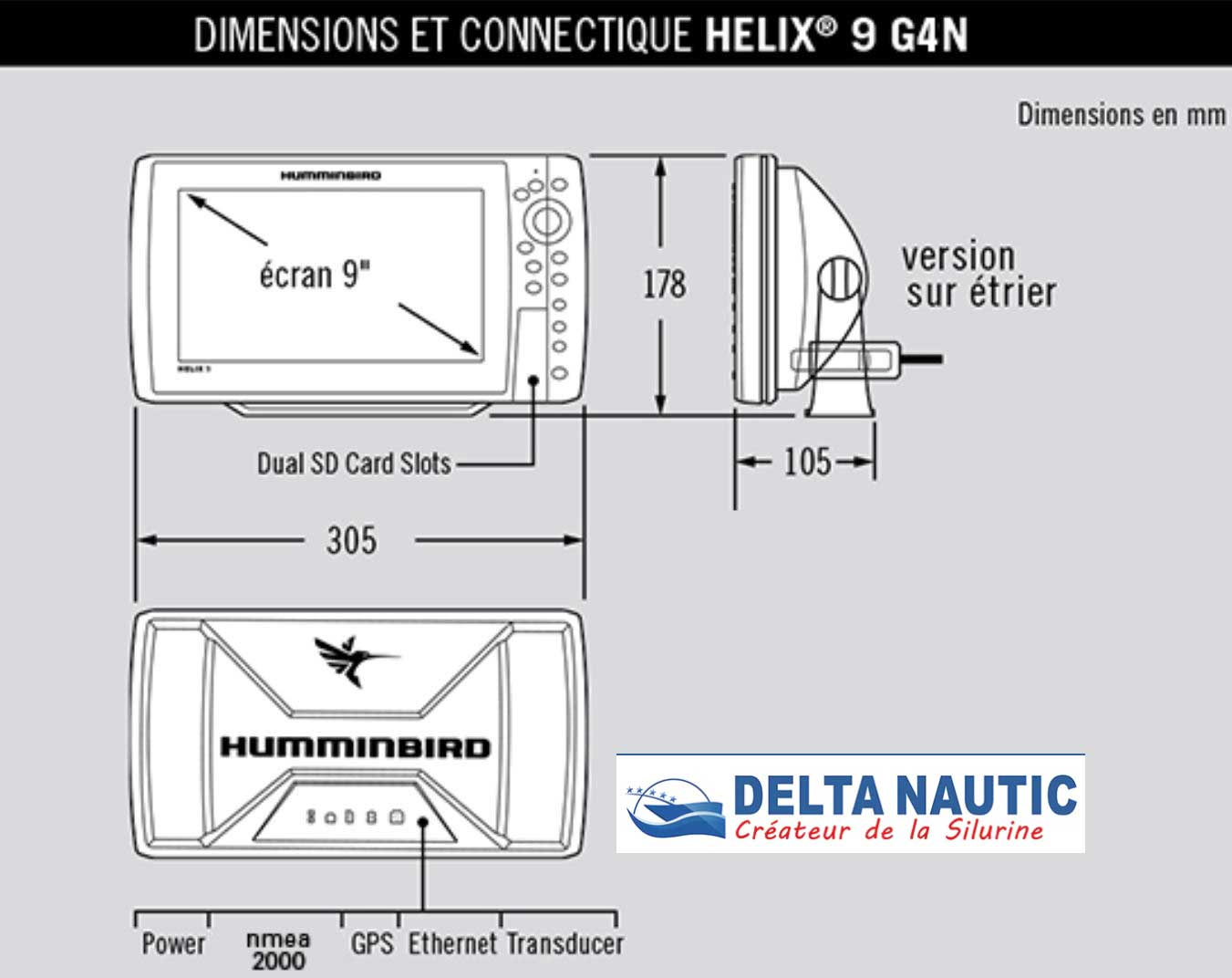 Dimensions Combiné Humminbird Helix 9 G4N